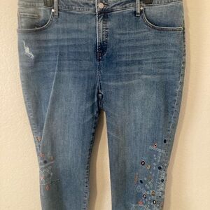 Chico's Denim Straight Leg cropped Jeans with Colorful Embroidery